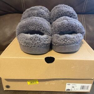 UGG Charcoal Fluffy Sandals